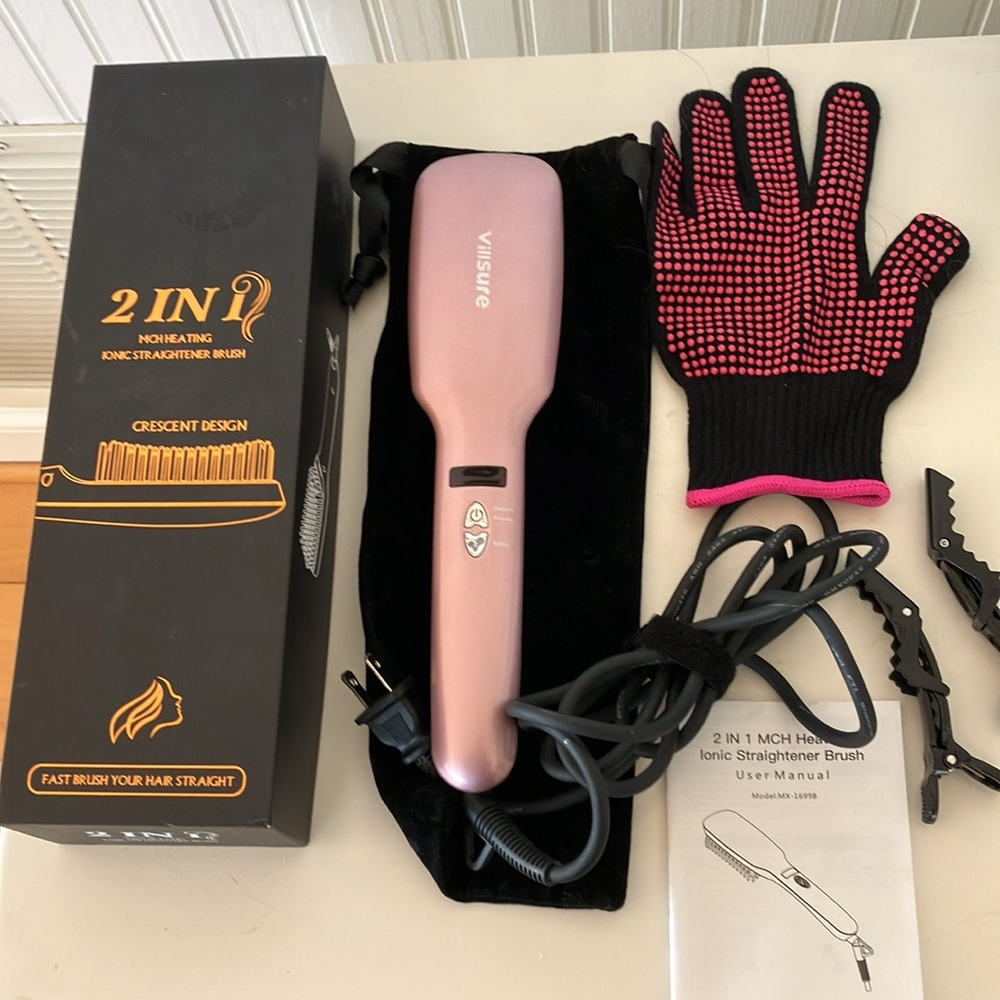 NIB 2 in 1 MCH Heating Ionic Straightener Brush With Instruction Book